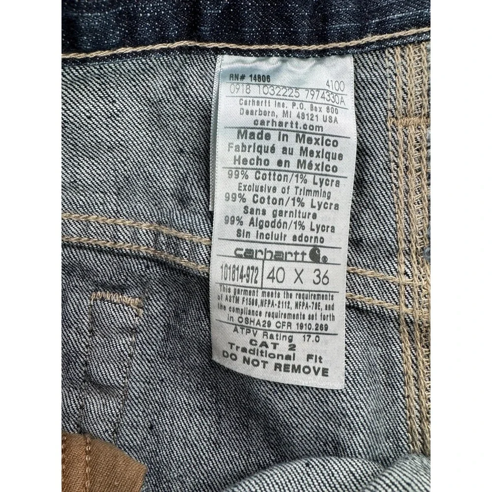 Carhartt FR Rugged Flex Jeans Mens 40x36 Blue Straight Traditional Fit Work